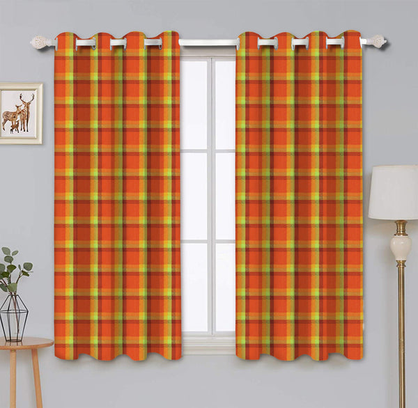Cotton Iran Check Orange 5ft Window Curtains Pack Of 2 freeshipping - Airwill