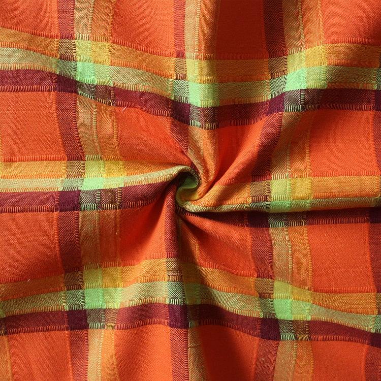 Cotton Iran Check Orange Long 9ft Door Curtains Pack Of 2 freeshipping - Airwill