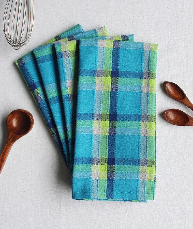 Cotton Iran Check Blue Kitchen Towels Pack Of 4 freeshipping - Airwill