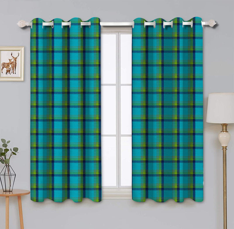 Cotton Iran Check Blue 5ft Window Curtains Pack Of 2 freeshipping - Airwill