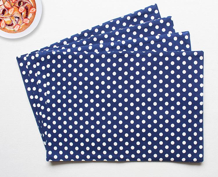 Cotton Blue Polka Dot Table Placemats Pack Of 4 freeshipping - Airwill