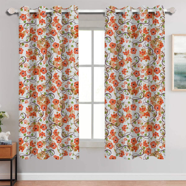 Cotton Orange Flower 5ft Window Curtains Pack Of 2 freeshipping - Airwill