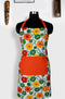 Cotton Green and Orange Flower With Orange Solid Pocket Free Size Apron Pack Of 1 freeshipping - Airwill
