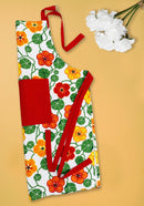 Cotton Green and Orange Flower With Red Solid Pocket Free Size Apron Pack Of 1 freeshipping - Airwill