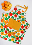 Cotton Green and Orange Flower With Yellow Solid Pocket Free Size Apron Pack Of 1 freeshipping - Airwill