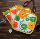 Cotton Green and Orange Flower With Yellow Piping Pot Holders Pack Of 3 freeshipping - Airwill