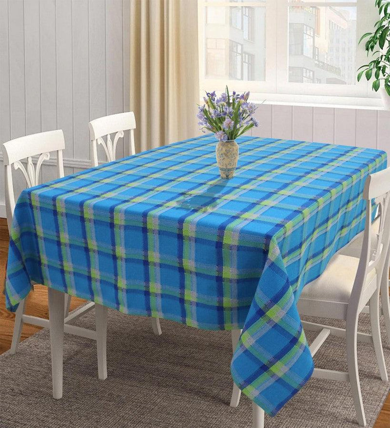 Cotton Iran Check Blue 4 Seater Table Cloths Pack Of 1 freeshipping - Airwill