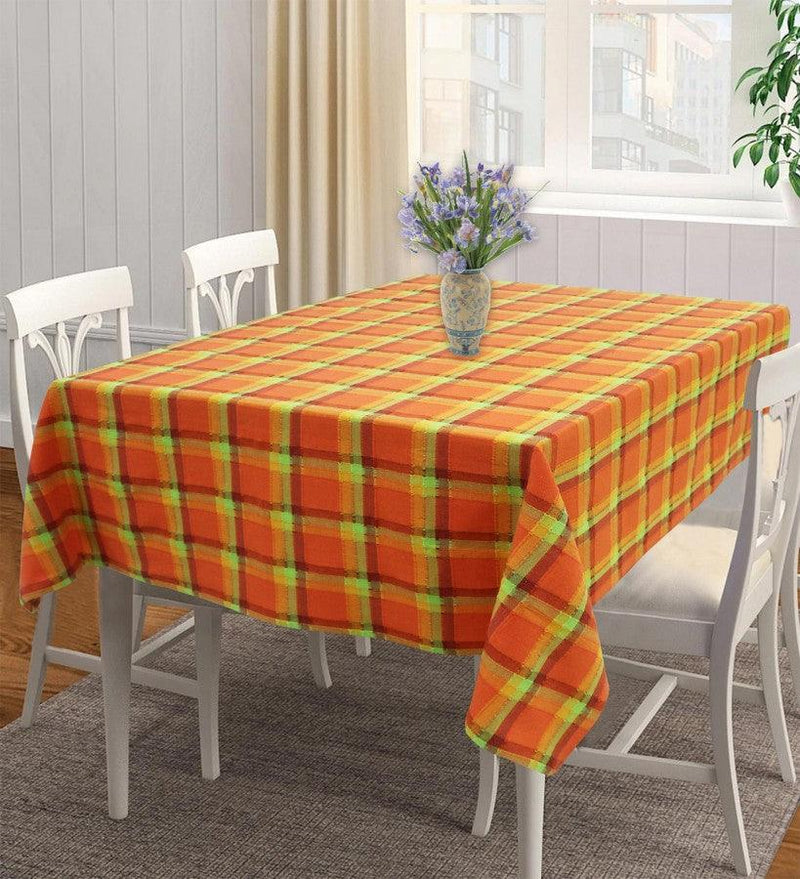 Cotton Iran Check Orange 4 Seater Table Cloths Pack Of 1 freeshipping - Airwill