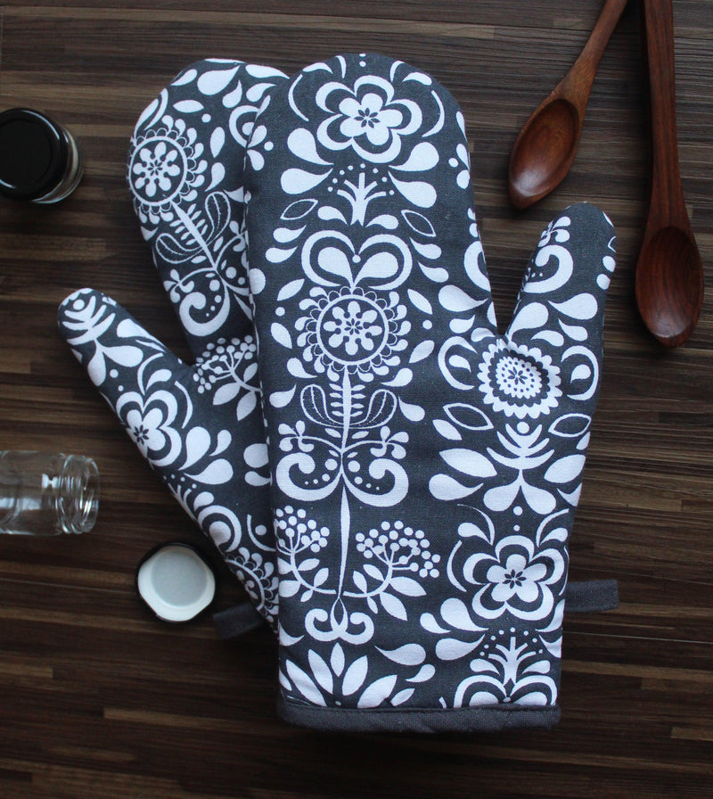 Cotton Grey Damask Oven Gloves Pack Of 2 freeshipping - Airwill