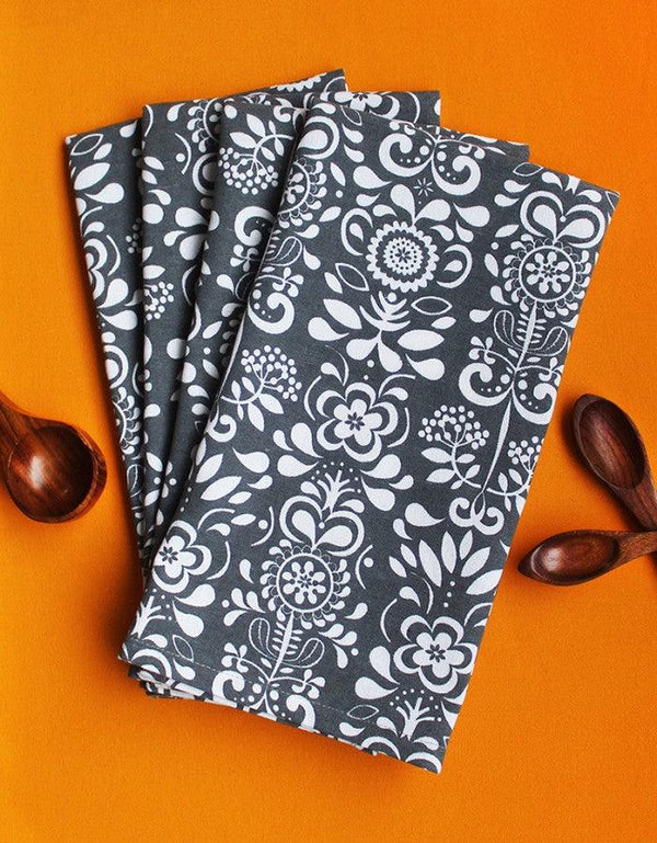 Cotton Grey Damask Kitchen Towels Pack Of 4 freeshipping - Airwill