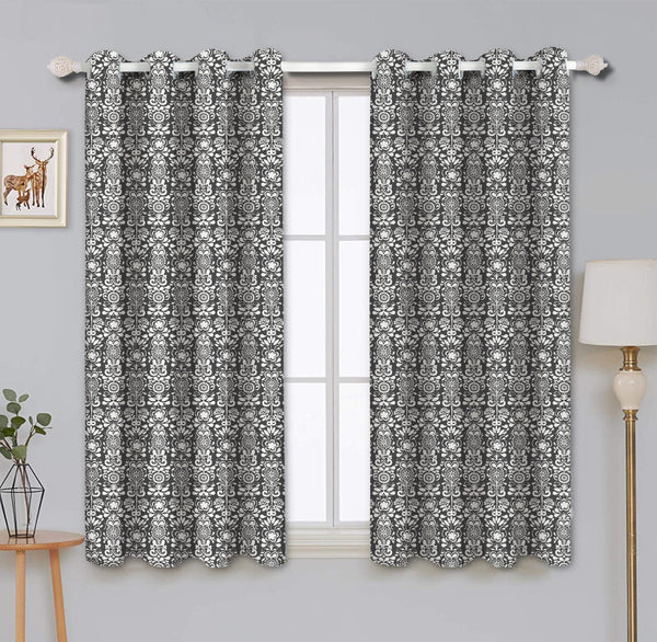 Cotton Grey Damask 5ft Window Curtains Pack Of 2 freeshipping - Airwill