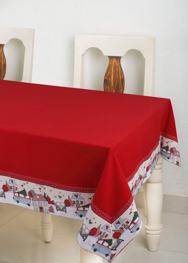 Cotton Solid Cherry Red With Xmas Border 6 Seater Table Cloths Pack of 1 freeshipping - Airwill