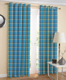 Cotton Iran Check Blue 7ft Door Curtains Pack Of 2 freeshipping - Airwill