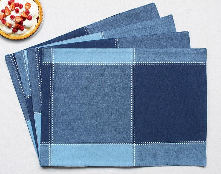 Cotton 4 Way Dobby Blue Table Placemats Pack Of 4