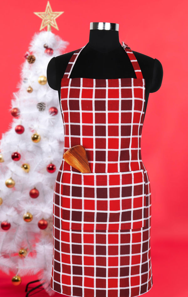 Cotton Xmas Check Free Size Apron Pack Of 1 freeshipping - Airwill