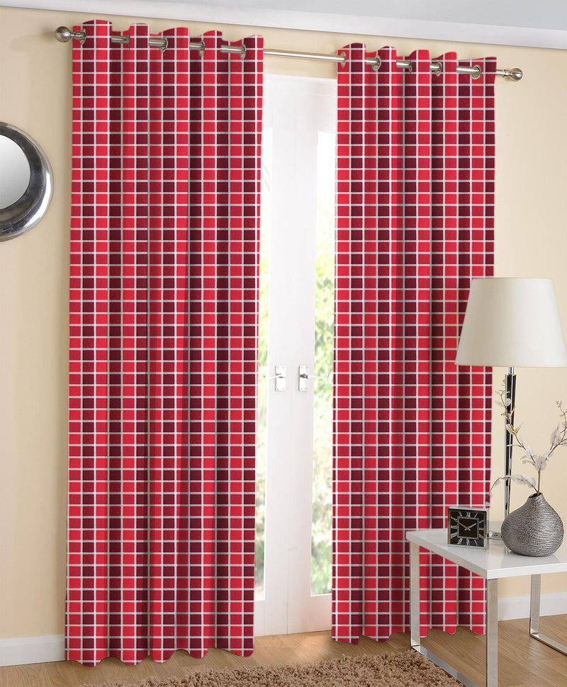 Cotton Xmas Check Long 9ft Door Curtains Pack Of 2 freeshipping - Airwill