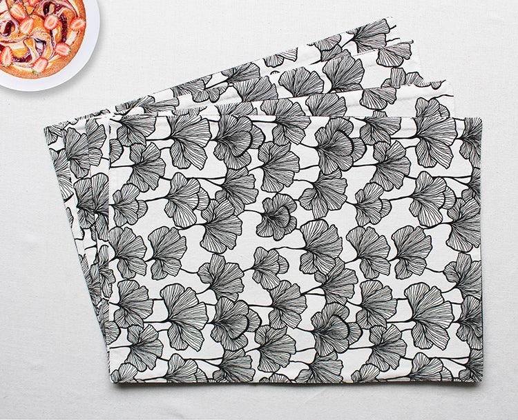 Cotton Single Leaf Black Table Placemats Pack Of 4 freeshipping - Airwill