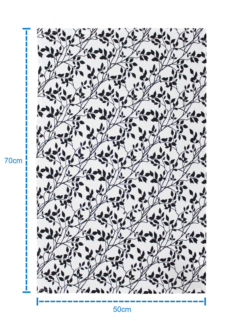 Cotton White and Black Print Leaf Kitchen Towels Pack Of 4 freeshipping - Airwill