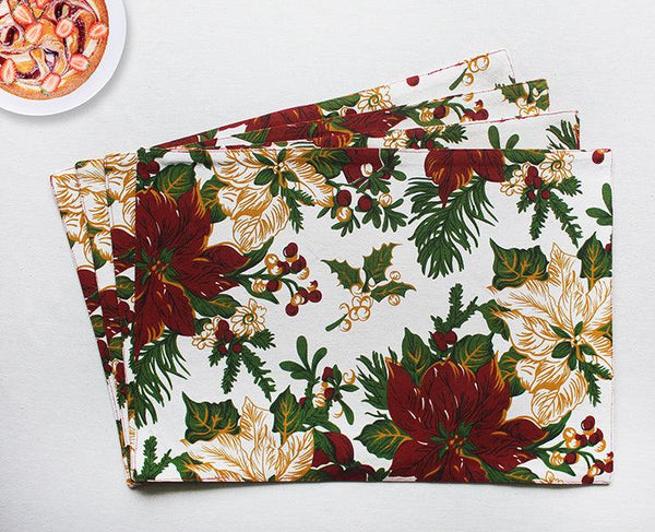 Cotton Maroon Flower Table Placemats Pack Of 4 freeshipping - Airwill