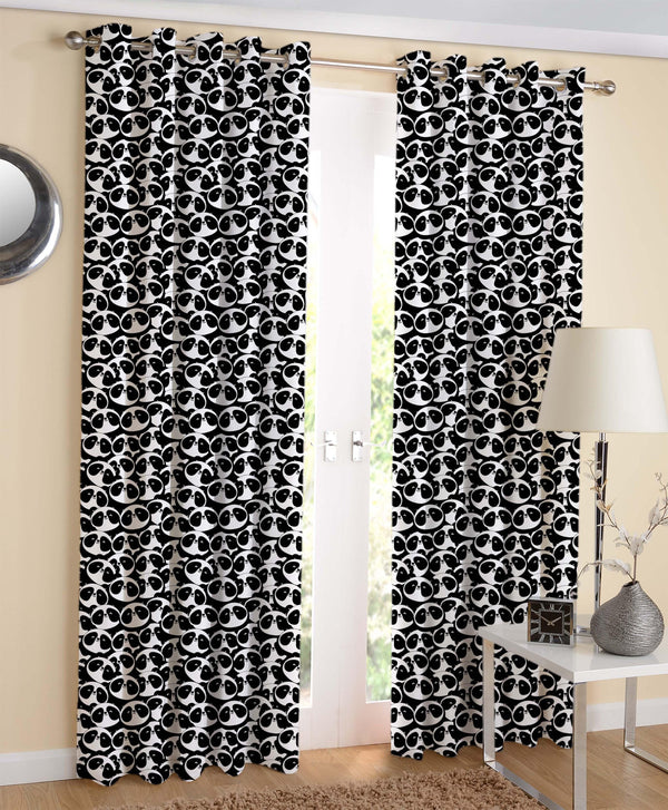 Cotton Black Panda Long 9ft Door Curtains Pack Of 2 freeshipping - Airwill
