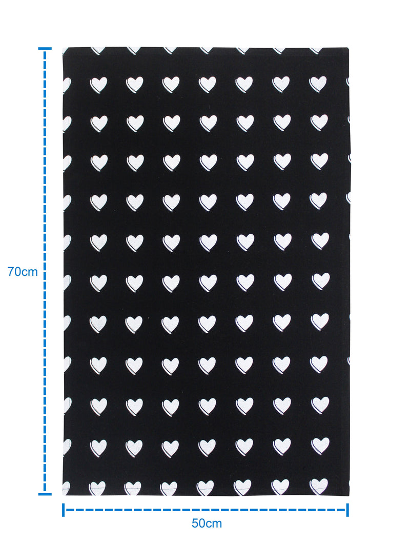 Cotton White and Black Heart Kitchen Towels Pack Of 4 freeshipping - Airwill