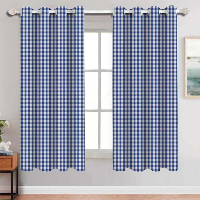Cotton Gingham Check Blue 5ft Window Curtains Pack Of 2 freeshipping - Airwill