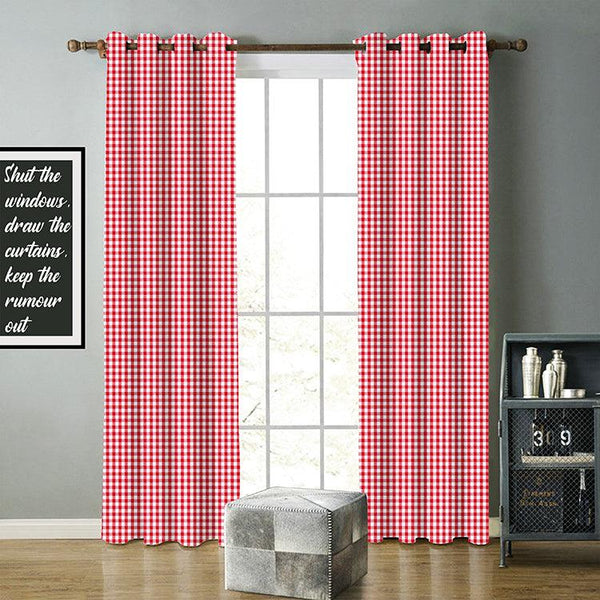 Cotton Gingham Check Red 9ft Long Door Curtains Pack Of 2 freeshipping - Airwill