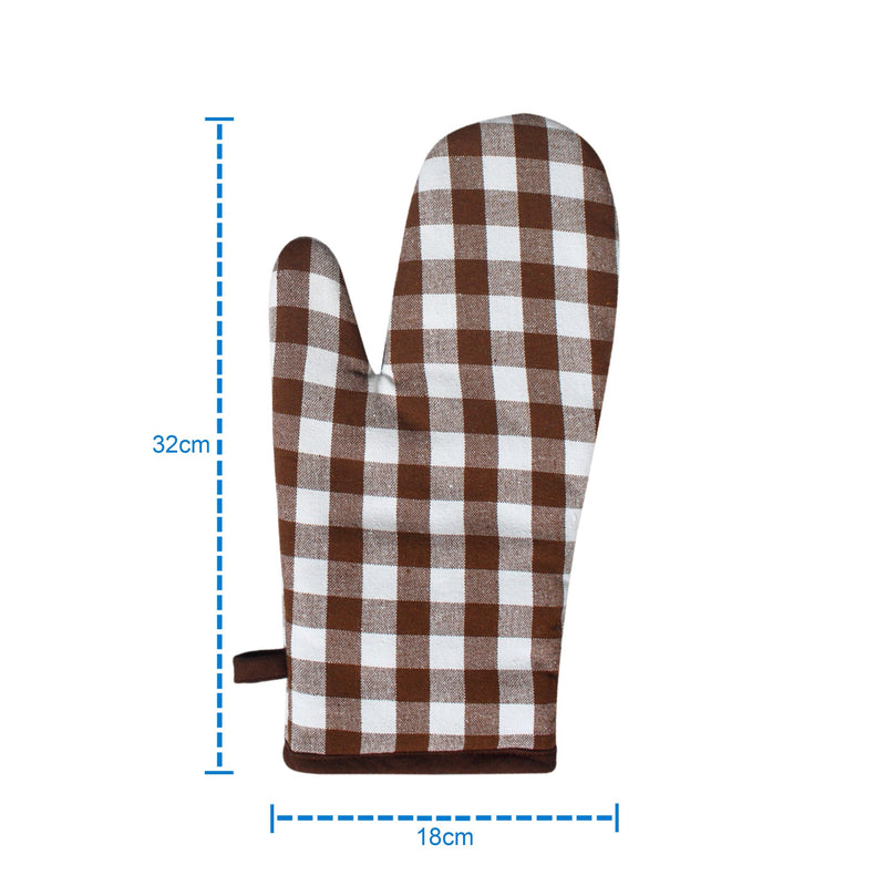 Cotton Gingham Check Brown Oven Gloves Pack Of 2 freeshipping - Airwill