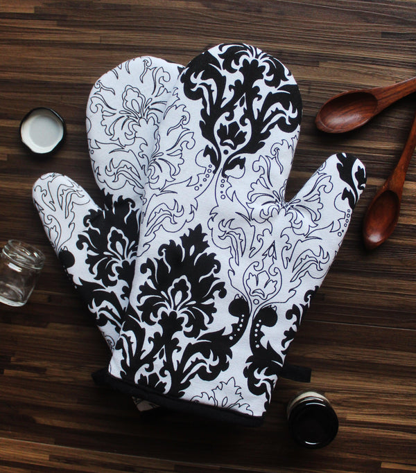 Cotton Black and White Damask Oven Gloves Pack Of 2 freeshipping - Airwill