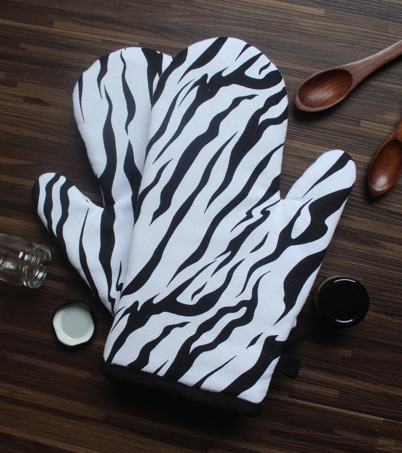 Cotton White Tiger Stripe Oven Gloves Pack Of 2 freeshipping - Airwill