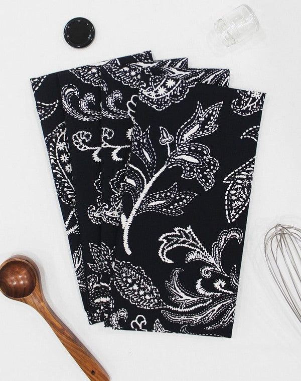 Cotton Black Flower Kitchen Towels Pack Of 4 freeshipping - Airwill
