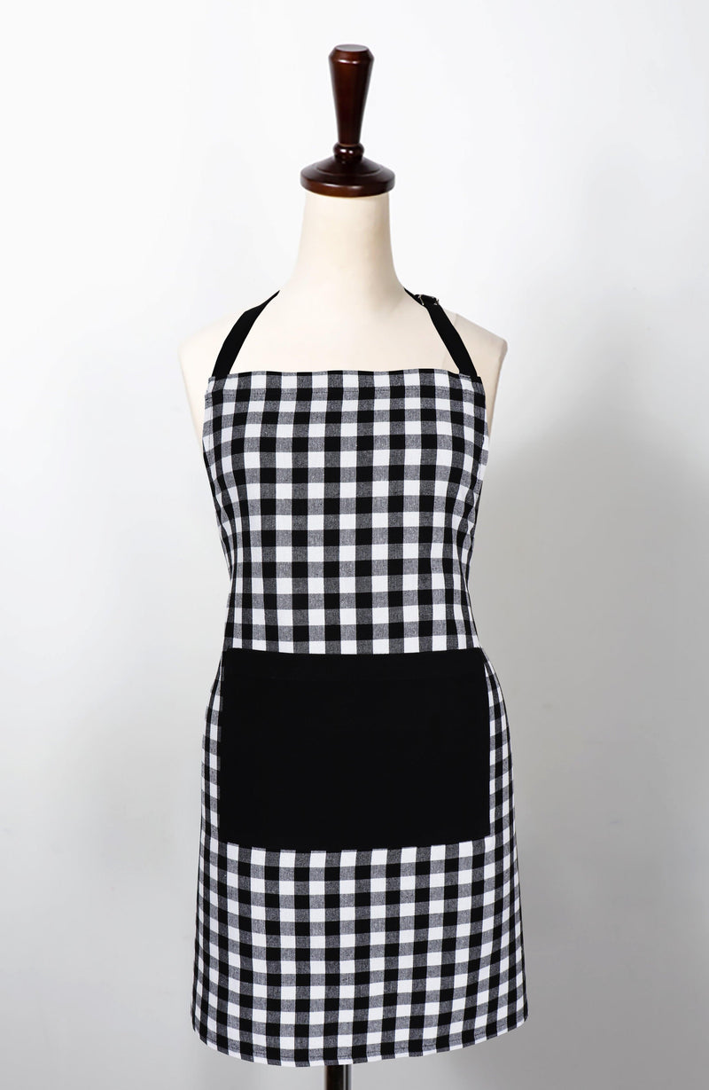 Cotton Gingham Check Black Free Size Apron Pack of 1 freeshipping - Airwill