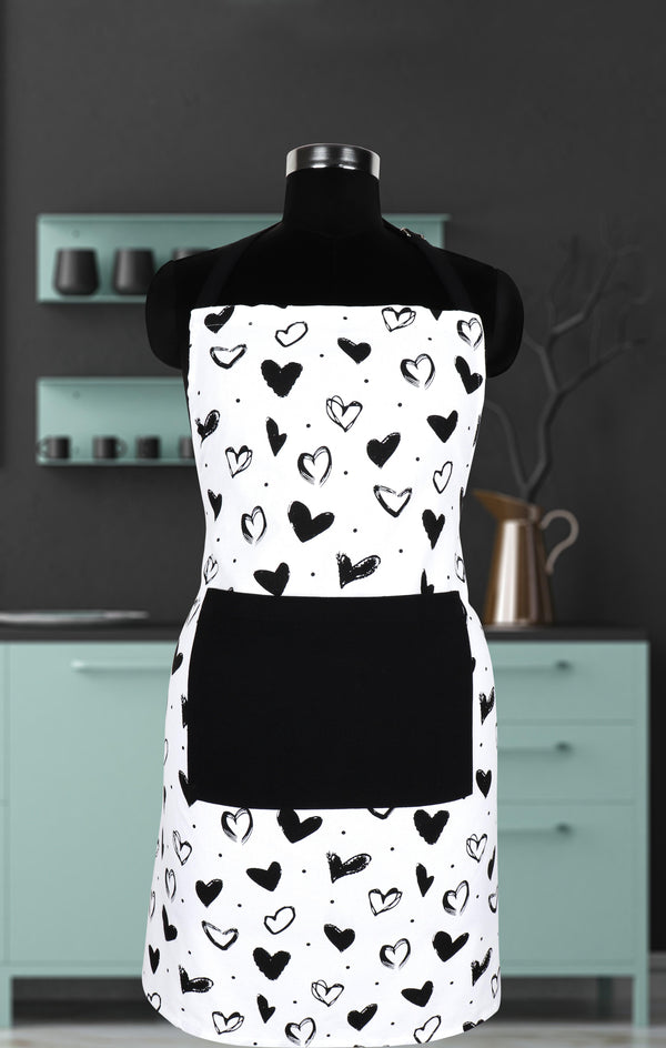 Cotton White Heart With Solid Pocket Free Size Apron Pack Of 1 freeshipping - Airwill