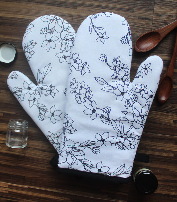 Cotton Pencil Flower Oven Gloves Pack Of 2 freeshipping - Airwill