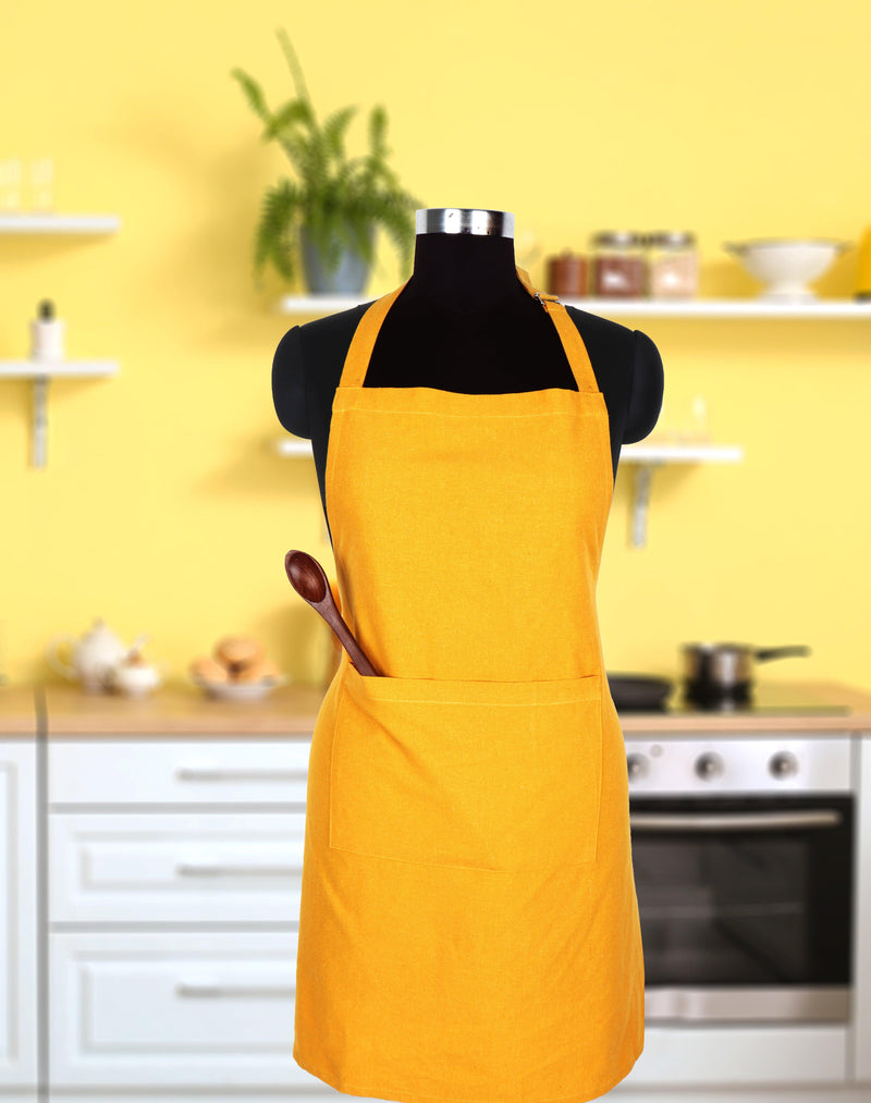Cotton Solid Yellow Free Size Apron Pack Of 1 freeshipping - Airwill