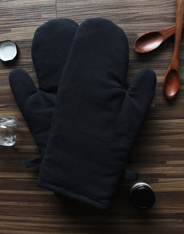 Cotton Solid Black Oven Gloves Pack Of 2 freeshipping - Airwill