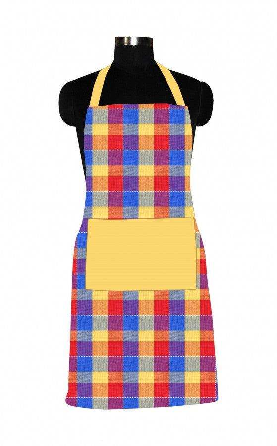Cotton Adukalam Check With Yellow Solid Pocket Free Size Apron Pack Of 1 freeshipping - Airwill