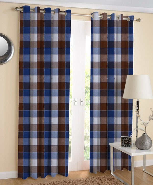 Cotton Dobby Blue 7ft Door Curtains Pack Of 2 freeshipping - Airwill