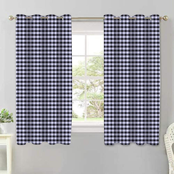 Cotton Gingham Check Black 5ft Window Curtains Pack Of 2 freeshipping - Airwill