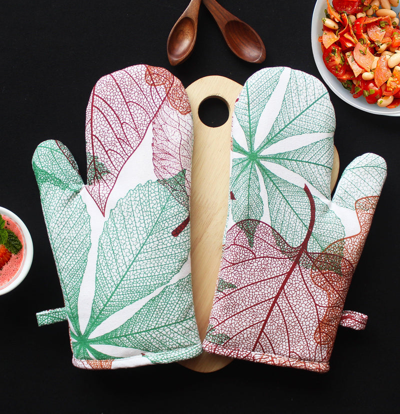Cotton Vein Leaf Oven Gloves Pack of 2 freeshipping - Airwill