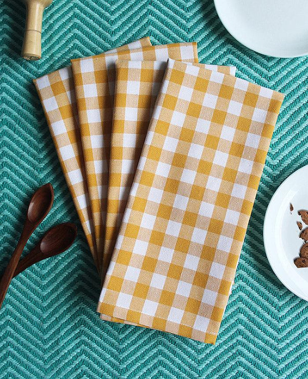 Cotton Gingham Check Yellow Kitchen Towels Pack Of 4 freeshipping - Airwill
