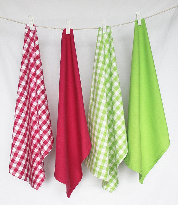 Cotton Gingham Check Pink and Green Kitchen Towels Pack Of 4 freeshipping - Airwill