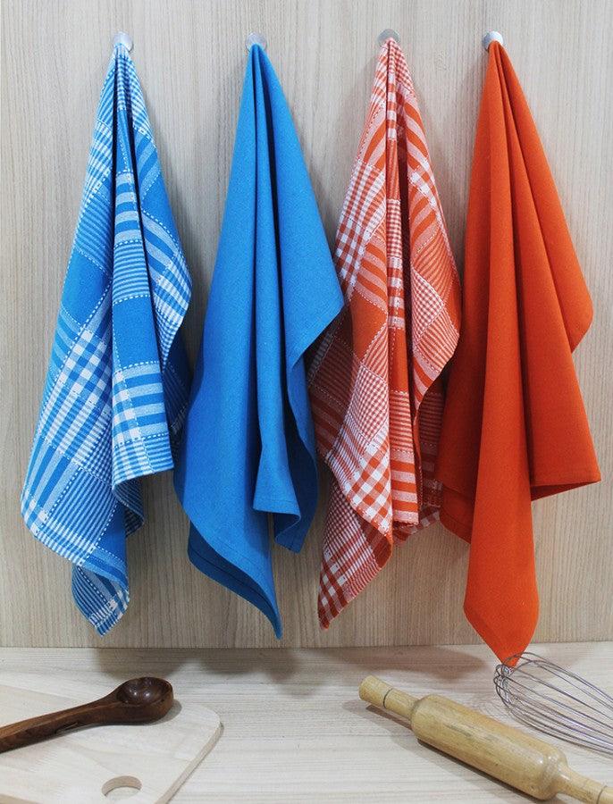 Cotton Track Dobby Blue and Orange Kitchen Towels Pack Of 4 freeshipping - Airwill