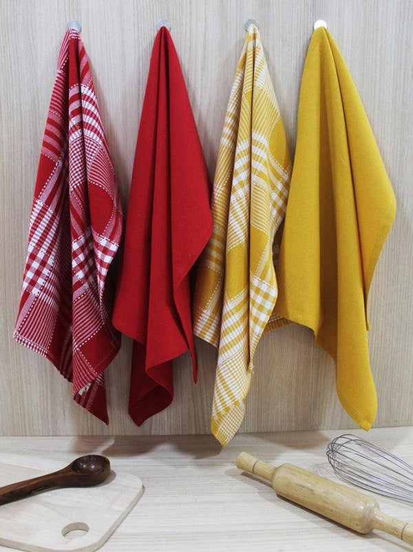 Cotton Track Dobby Red and Yellow kitchen Towels Pack Of 4 freeshipping - Airwill