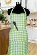 Cotton Gingham Check Green Free Size Apron Pack Of 1 freeshipping - Airwill