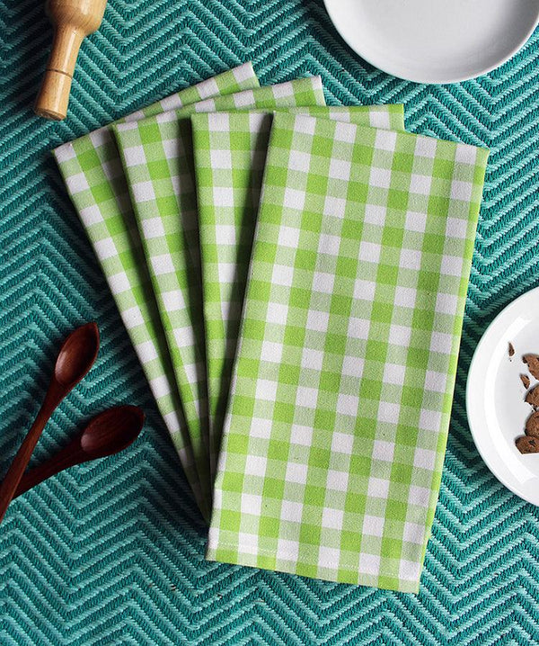 Cotton Gingham Check Green Kitchen Towels Pack Of 4 freeshipping - Airwill