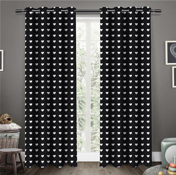 Cotton Black Heart 9ft Long Door Curtains Pack Of 2 freeshipping - Airwill