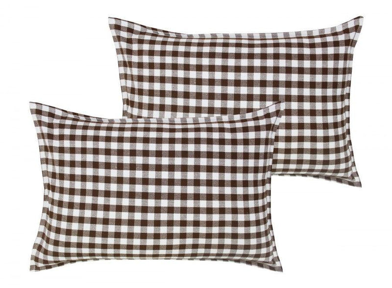 Cotton Gingham Check Brown Pillow Covers Pack Of 2 freeshipping - Airwill