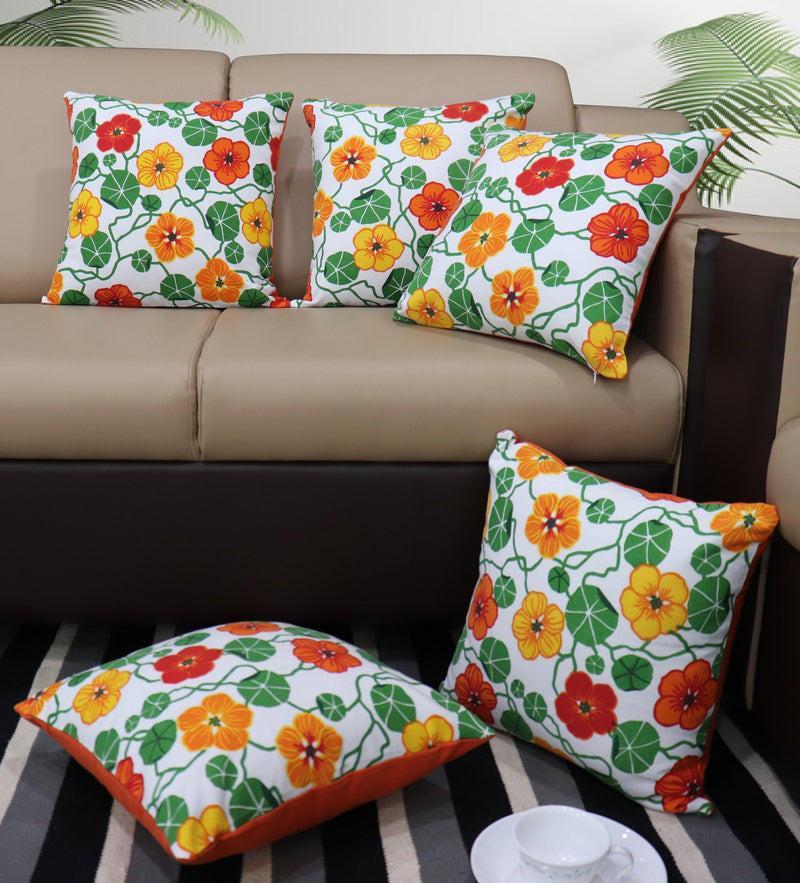 Cotton Green & Orange Floral Cushion Covers Pack Of 5 freeshipping - Airwill