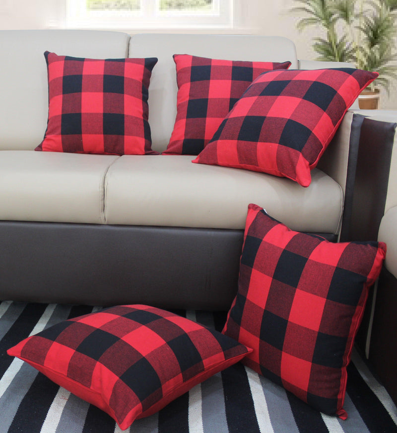 Cotton Big Check Cushion Covers Pack Of 5 freeshipping - Airwill